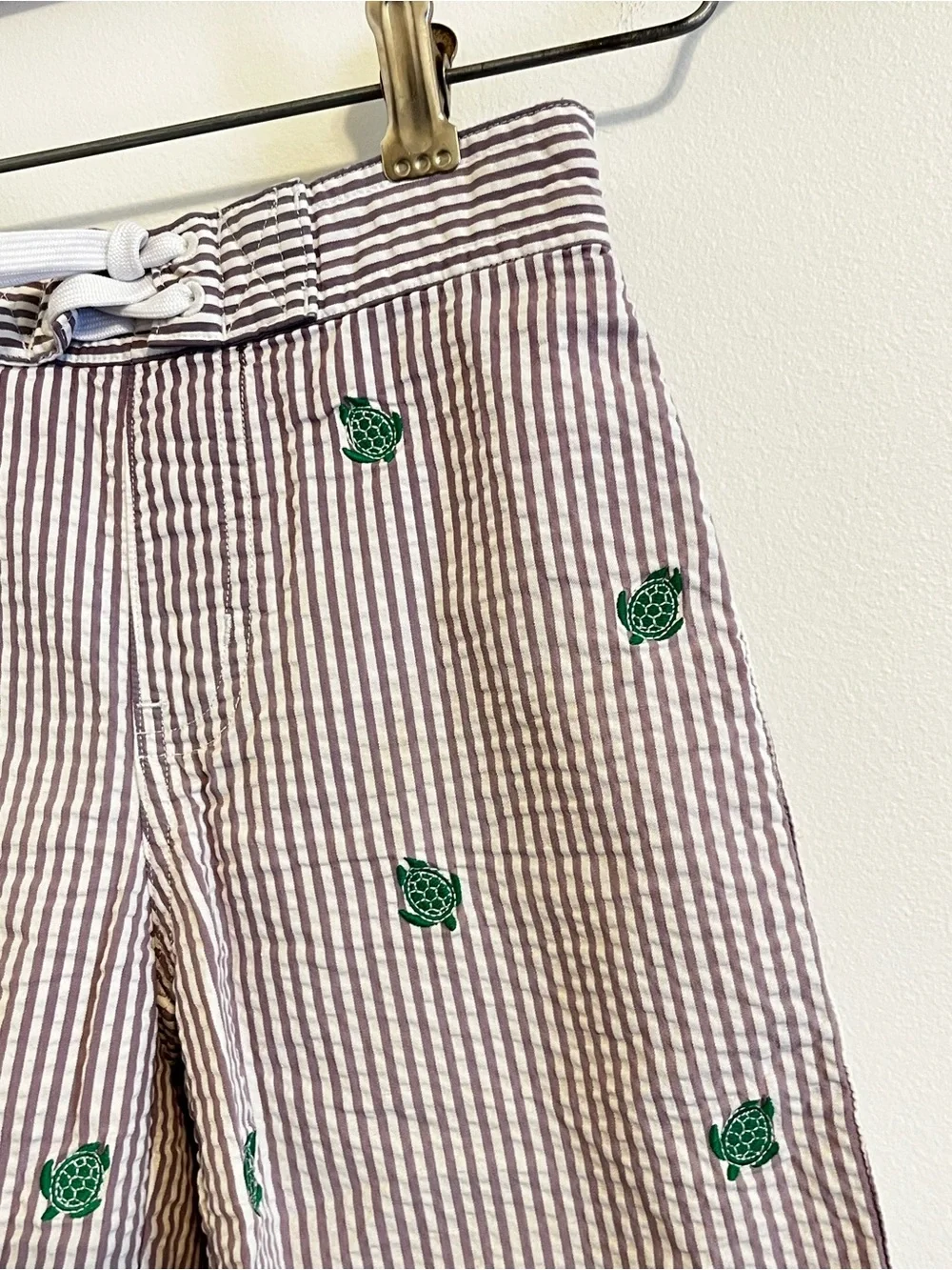 Janie and Jack Seersucker Turtle Bathing Suit Embroidered Swim Trunks Lined Boys